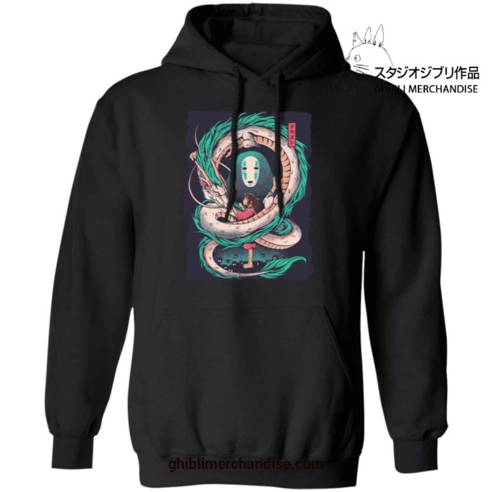 Spirited Away Dragon Haku With Chihiro And No Face Hoodie Black / S