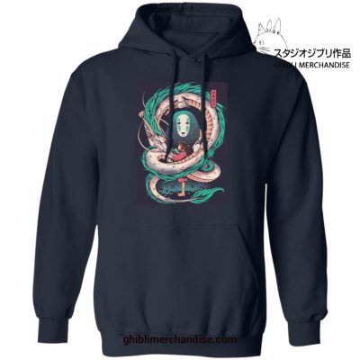 Spirited Away Dragon Haku With Chihiro And No Face Hoodie Navy Blue / S