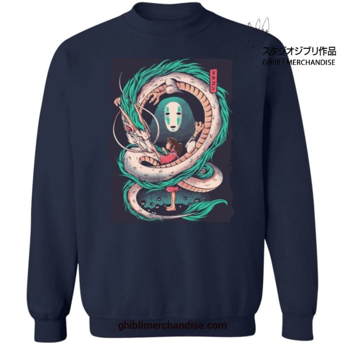 Spirited Away Dragon Haku With Chihiro And No Face Sweatshirt Navy Blue / S