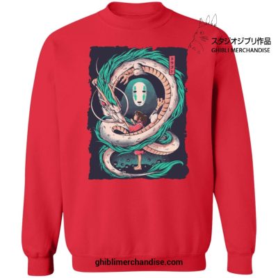 Spirited Away Dragon Haku With Chihiro And No Face Sweatshirt Red / S