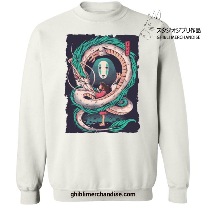 Spirited Away Dragon Haku With Chihiro And No Face Sweatshirt White / S