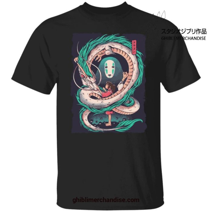 Spirited Away Dragon Haku With Chihiro And No Face T-Shirt Black / S