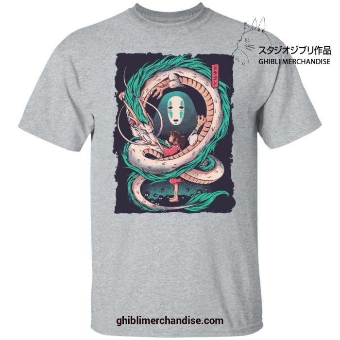 Spirited Away Dragon Haku With Chihiro And No Face T-Shirt Gray / S