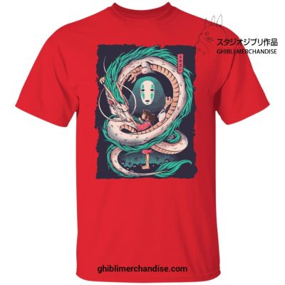 Spirited Away Dragon Haku With Chihiro And No Face T-Shirt Red / S