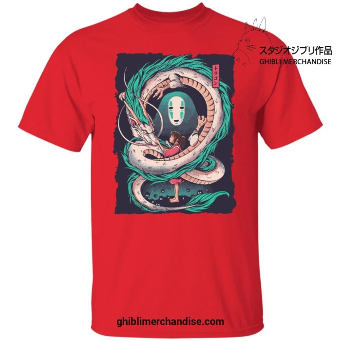 Spirited Away Dragon Haku With Chihiro And No Face T-Shirt Red / S