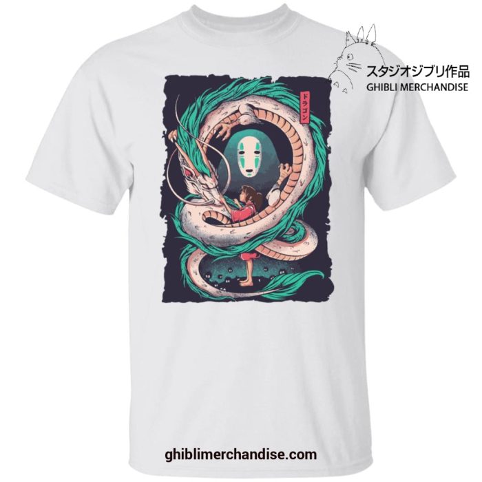 Spirited Away Dragon Haku With Chihiro And No Face T-Shirt White / S