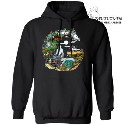 Studio Ghibli Movies In Circle Hoodie Black / S