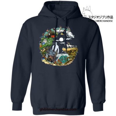 Studio Ghibli Movies In Circle Hoodie Navy Blue / S