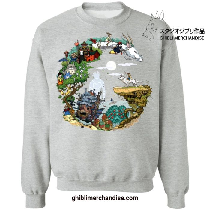 Studio Ghibli Movies In Circle Sweatshirt Gray / S