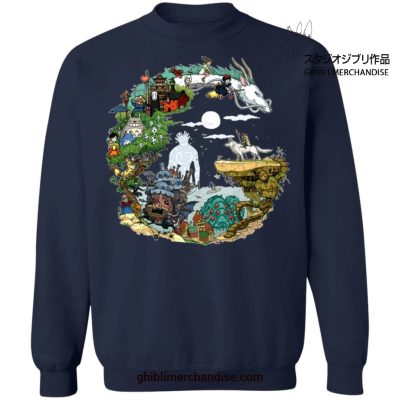 Studio Ghibli Movies In Circle Sweatshirt Navy Blue / S