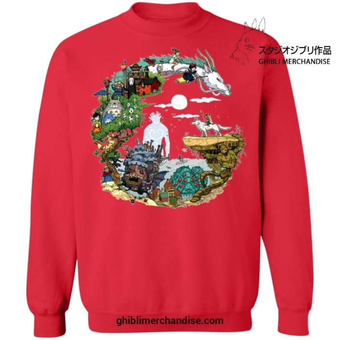 Studio Ghibli Movies In Circle Sweatshirt Red / S