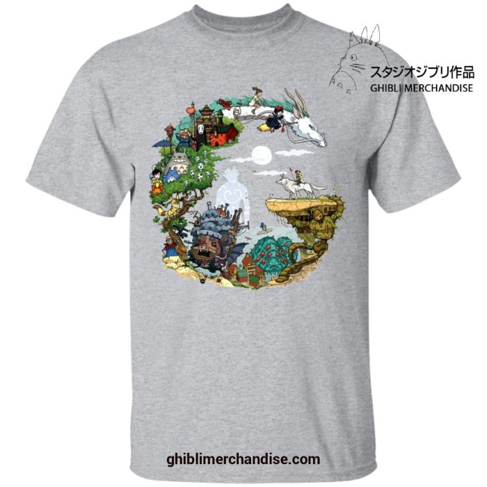 Studio Ghibli Movies In Circle T-Shirt Gray / S