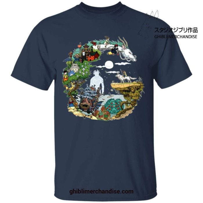 Studio Ghibli Movies In Circle T-Shirt Navy Blue / S