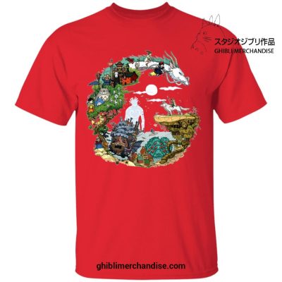 Studio Ghibli Movies In Circle T-Shirt Red / S