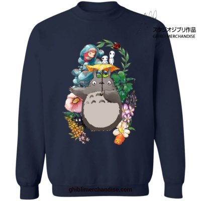 Totoro Umbrella With Friends Sweatshirt Navy Blue / S