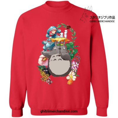 Totoro Umbrella With Friends Sweatshirt Red / S