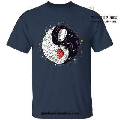 Ying Yang Princess Mononoke And No Face T-Shirt Navy Blue / S