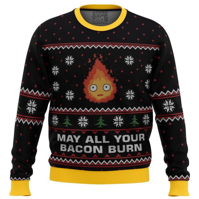 studio ghibli may all your bacon burn calcifer howls moving castle miyazaki premium ugly christmas sweater 901446 - Studio Ghibli Store