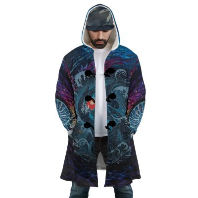 Sea Creatures Ponyo SG AOP Hooded Cloak Coat FRONT Mockup 1 - Studio Ghibli Store