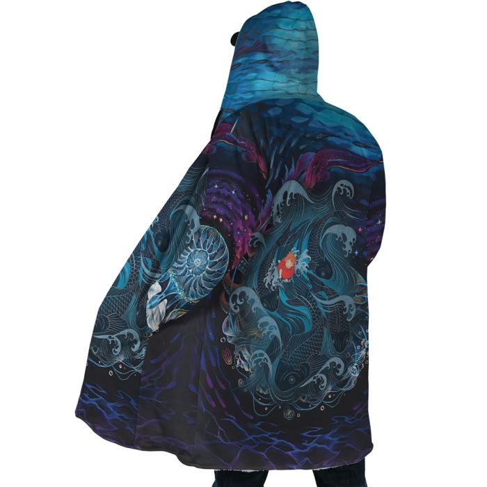 Sea Creatures Ponyo SG AOP Hooded Cloak Coat SIDE Mockup 1 - Studio Ghibli Store