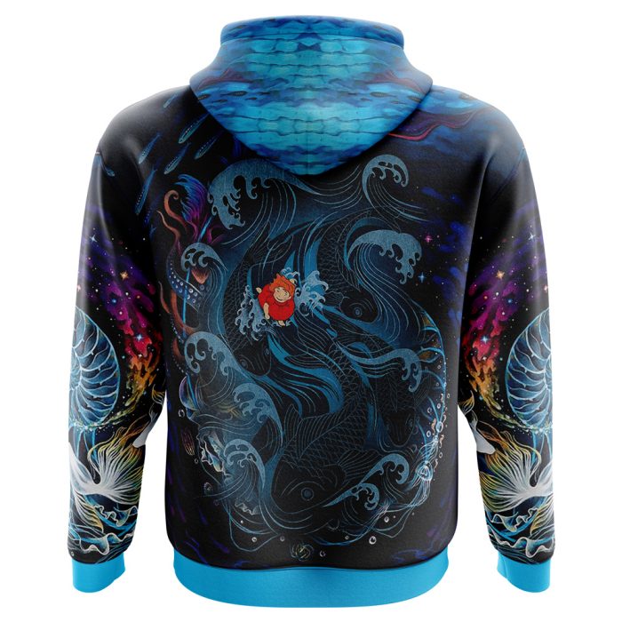 Sea Creatures Ponyo Studio Ghibli AOP Hoodie 3D BACK Mockup 1 - Studio Ghibli Store