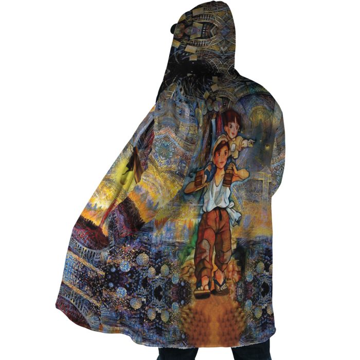 Trippy Grave of the Fireflies SG AOP Hooded Cloak Coat SIDE Mockup 1 - Studio Ghibli Store