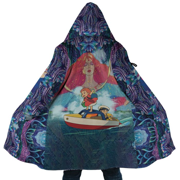 Trippy Ponyo SG AOP Hooded Cloak Coat MAIN Mockup 1 - Studio Ghibli Store