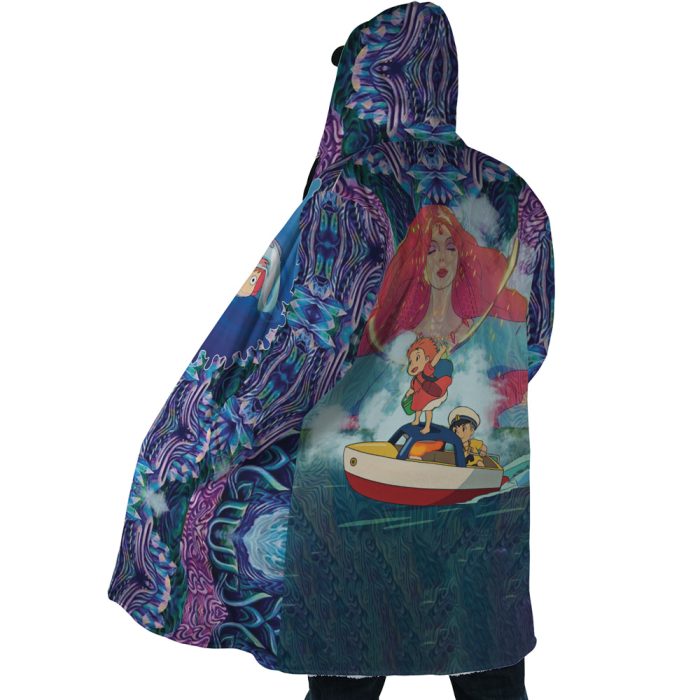 Trippy Ponyo SG AOP Hooded Cloak Coat SIDE Mockup 1 - Studio Ghibli Store