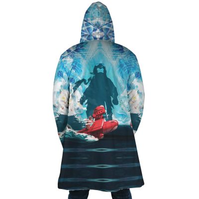 Trippy Porco Rosso SG AOP Hooded Cloak Coat BACK Mockup 1 - Studio Ghibli Store