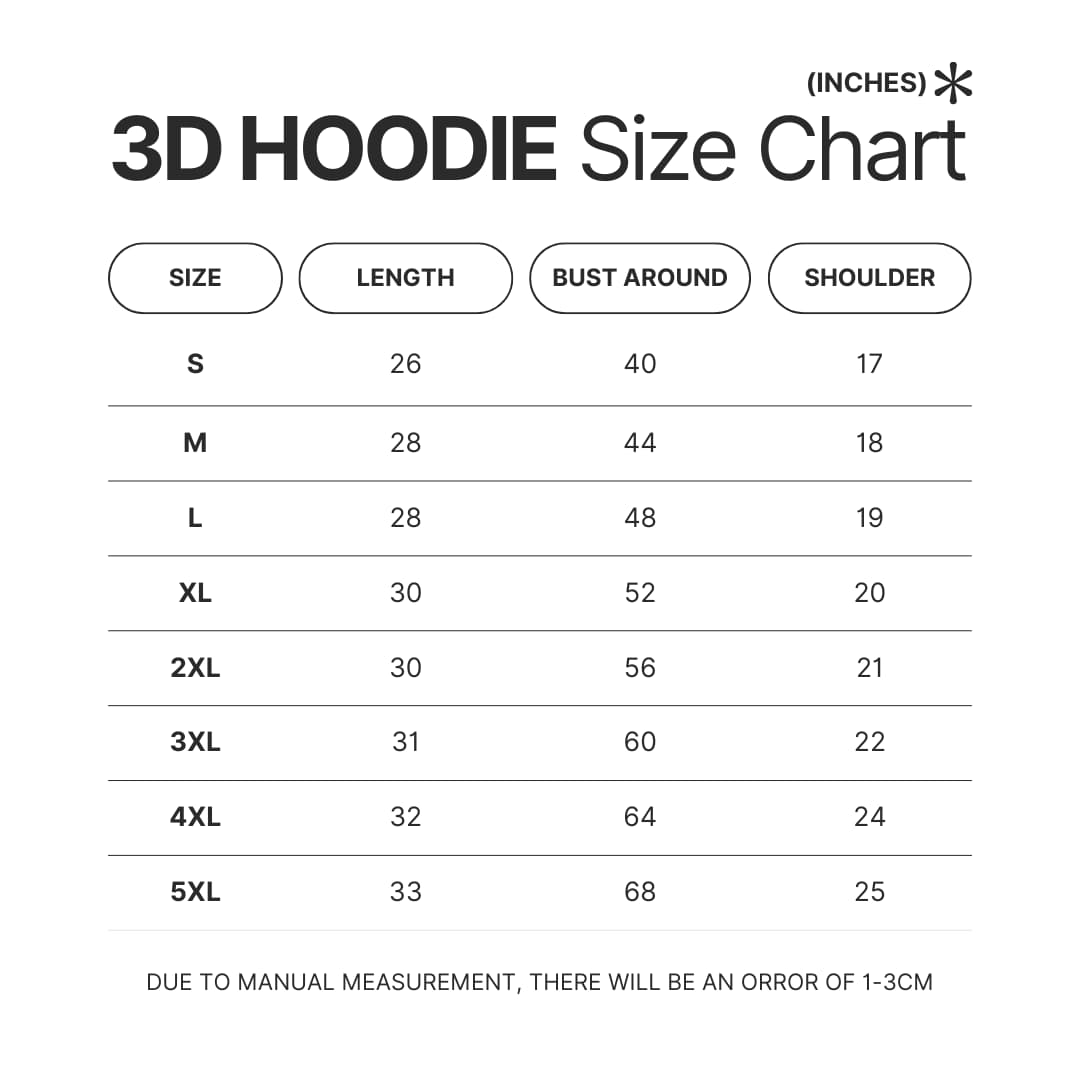 3D Hoodie Size Chart - Studio Ghibli Store